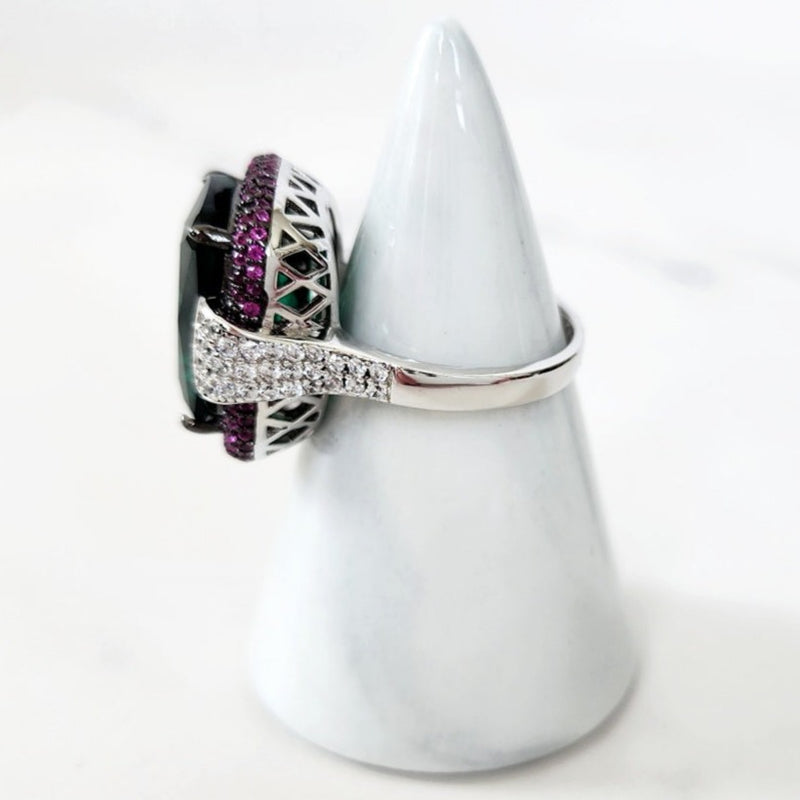 Sterling Silver Ruby and Emerald Ring