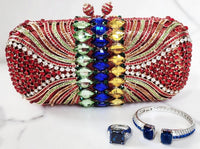 Red Multicolored Crystal Clutch Purse, Sterling Silver Sapphire Ring and Bracelet