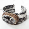 Gray and Gold Snake Print Pave Stone Cuff Bracelet