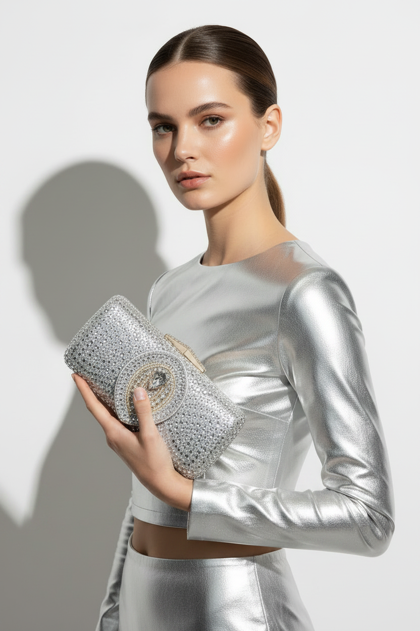 Silver and Gold Crystal Clutch