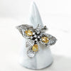 Silvertone Yellow and White Flower Ring