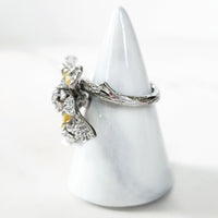 Silvertone Yellow and White Flower Ring