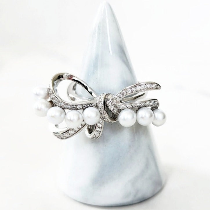 Sterling Silver Pearl Bow Ring