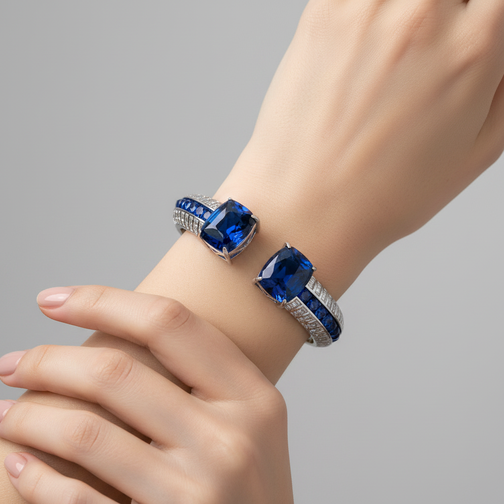 Sterling Silver Sapphire Ring and Cuff Bracelet