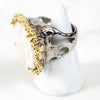 Goldtone Popcorn Cuff and Sterling Silver Gold Embellished Pearl Ring