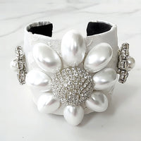 White Pearl Jeweled Cuff Bracelet