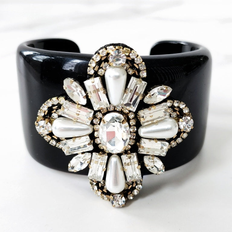 Black Jeweled Resin Cuff Bracelet