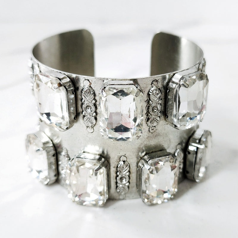 Silver Jeweled Cuff Bracelet