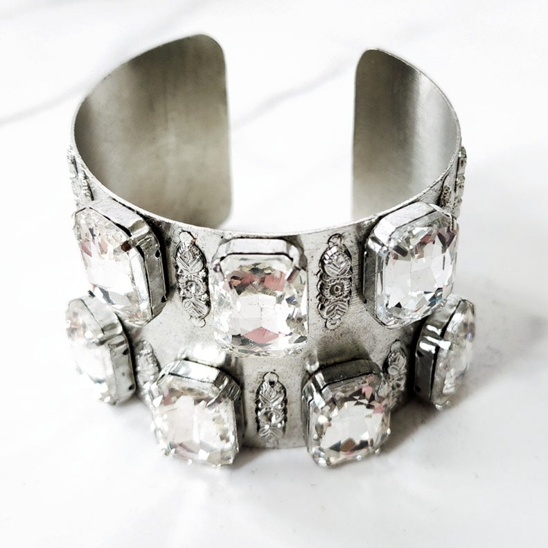 Silver Jeweled Cuff Bracelet