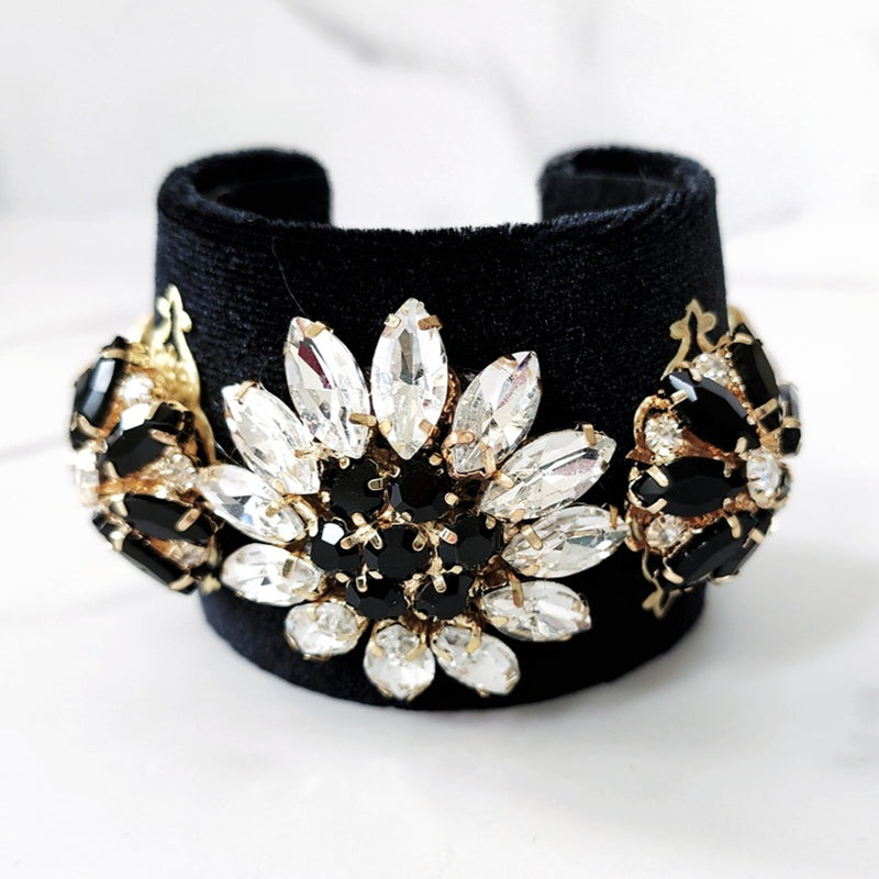 Black Velvet Jeweled Cuff Bracelet