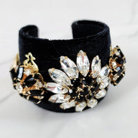 Black Velvet Jeweled Cuff Bracelet