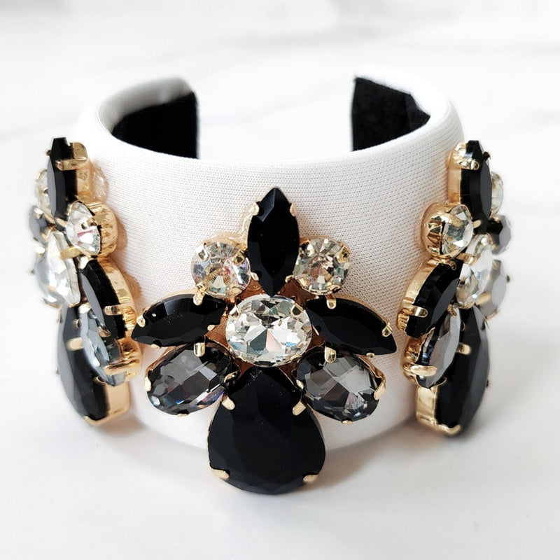 White and Black Jeweled Cuff Bracelet