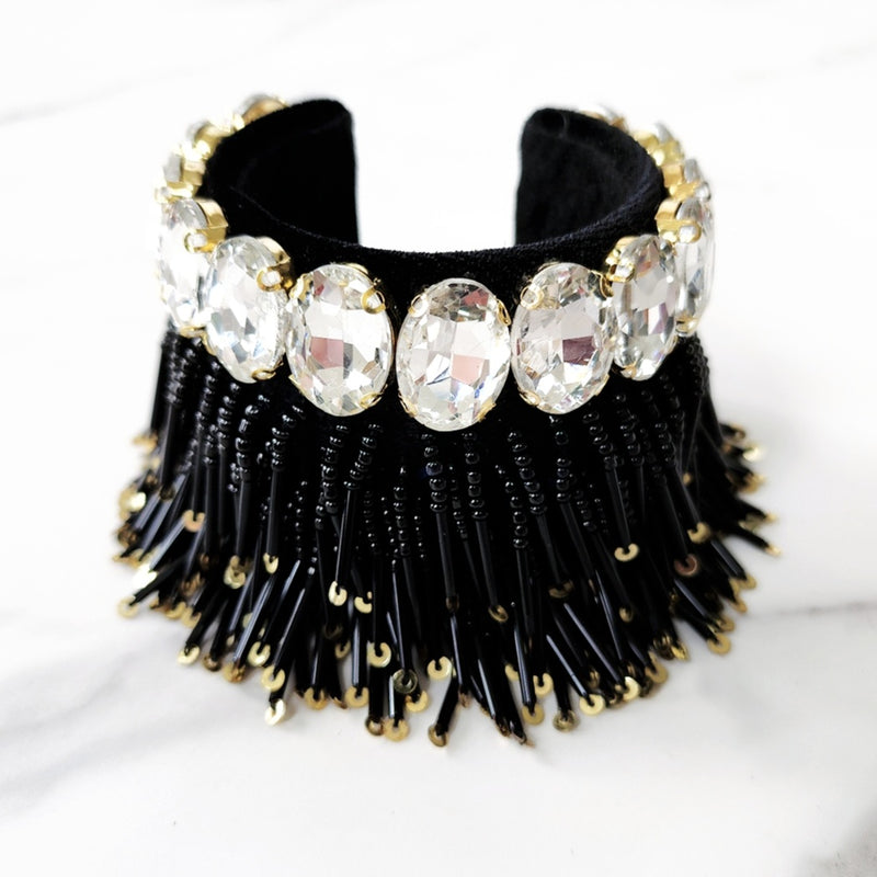 Black Tassel Cuff Bracelet