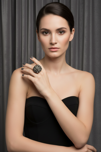 Gray Crystal Cocktail Ring