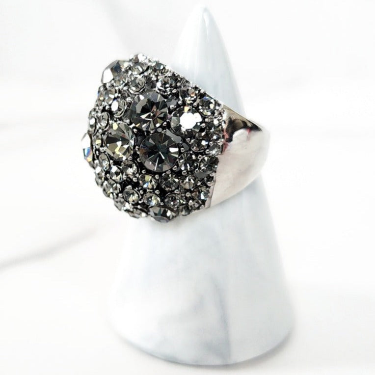 Grey, White and Black Flower Clutch Purse and Grey Austrian Crystal Ring