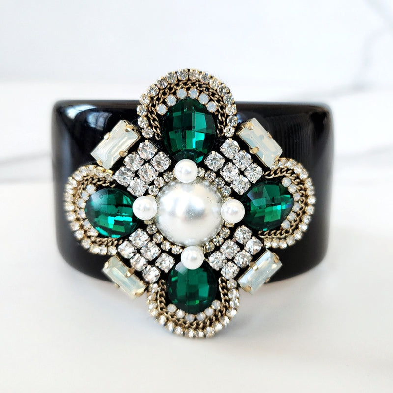 Black and Green Jeweled Cuff Bracelet