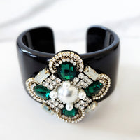 Black and Green Jeweled Cuff Bracelet