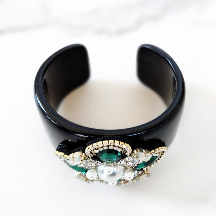 Black and Green Jeweled Cuff Bracelet