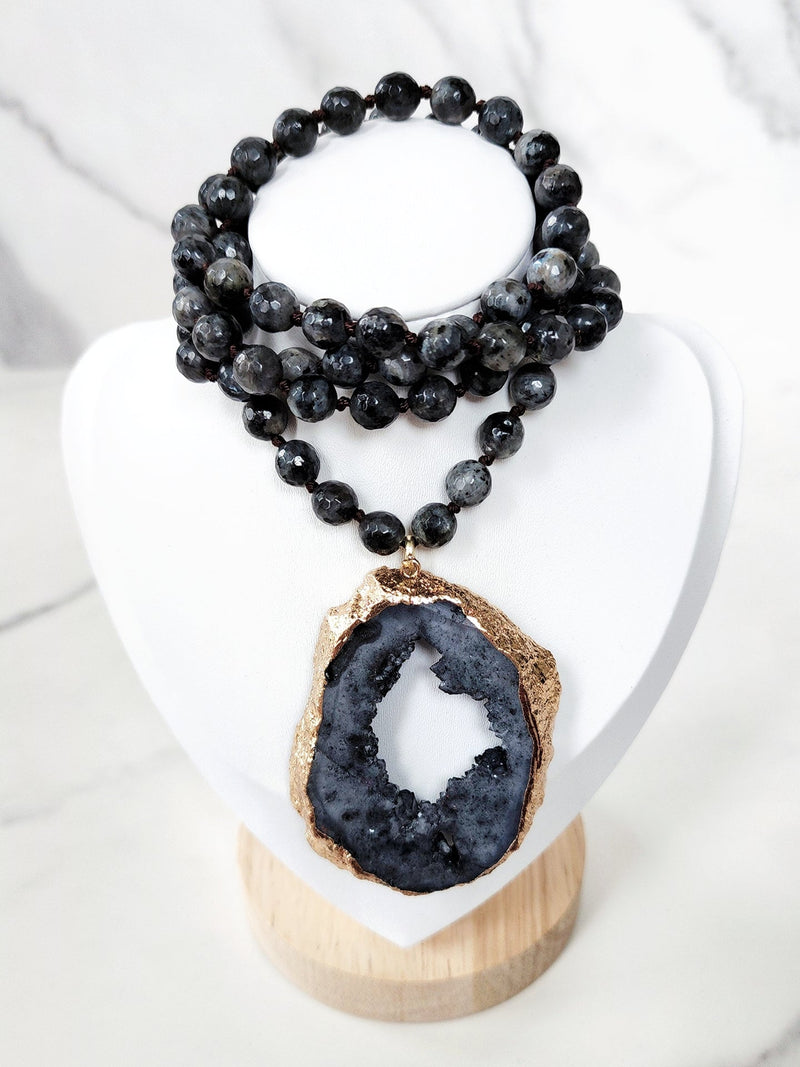 Black and Gold Geode Slice Necklace