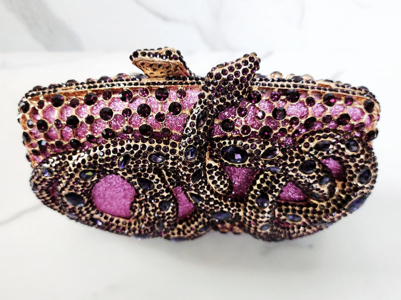 Purple Crystal Snake Clutch, Sterling Silver Pink Diamond Ring and Elephant Cuff