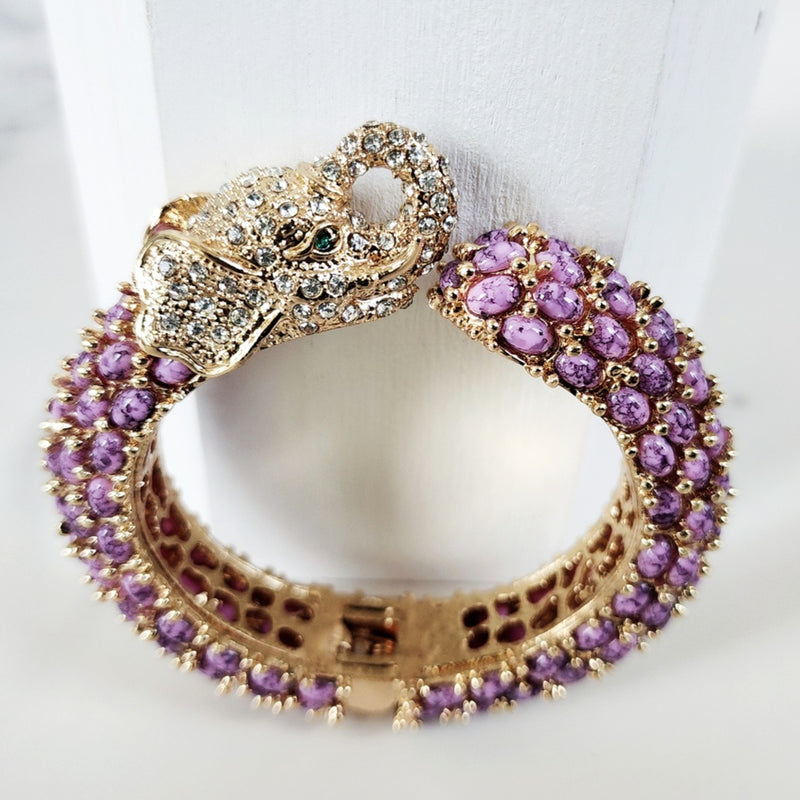 Purple Crystal Snake Clutch, Sterling Silver Pink Diamond Ring and Elephant Cuff