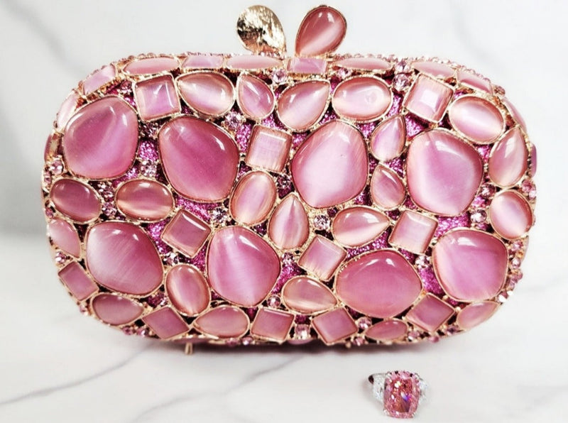 Pink Stone Clutch and Sterling Silver Pink Diamond Ring