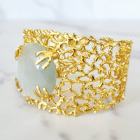 Gold Lattice Cuff Bracelet and Flower Ring Combo