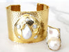 Goldtone Pearl Cuff, Paperclip Necklace and Sterling Silver Gold Lined Baroque Pearl Ring