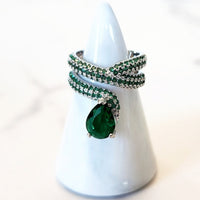 Silvertone, Green and White Diamond Ring