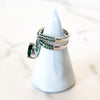 Silvertone, Green and White Diamond Ring