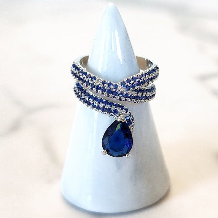 Silvertone Blue and White Diamond Ring