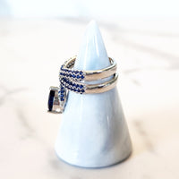 Silvertone Blue and White Diamond Ring