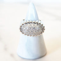 Sterling Silver Oval Diamond Encrusted Ring