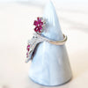 Sterling Silver Double Pink Flower Leaf Ring