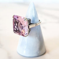 Sterling Silver Square Cut Pink Aquamarine Ring