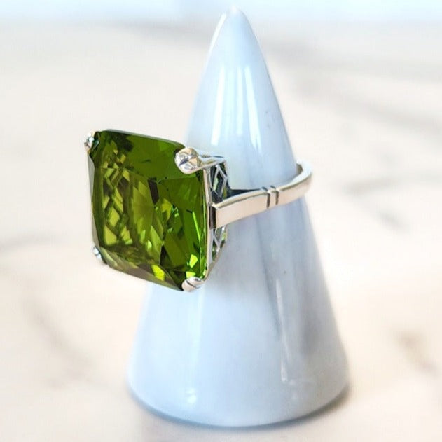 Sterling Silver Square Cut Light Green Aquamarine Ring