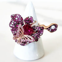 Sterling Silver Rose Gold Plated Butterfly Ring and Purple Enamel Cuff Bracelet