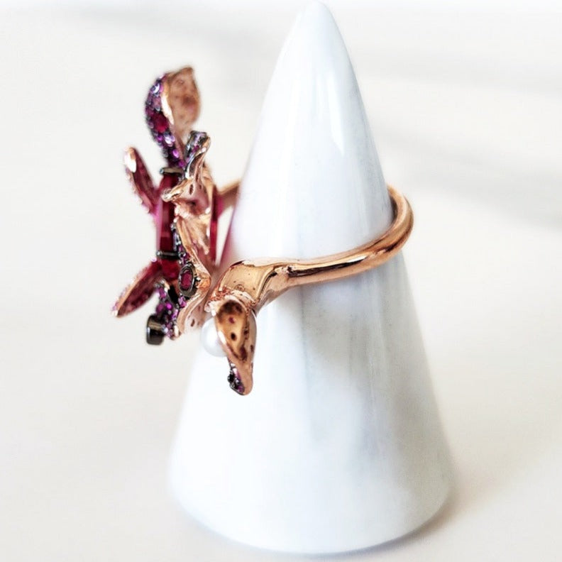 Sterling Silver Rose Gold Plated Pink Butterfly Ring