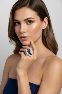 Sterling Silver Blue and White Pave Half Butterfly Ring