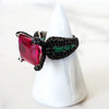 Sterling Silver Red, Green and Black Pave Ring