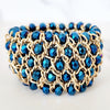 Blue and Gold Beaded Stretch Bracelet