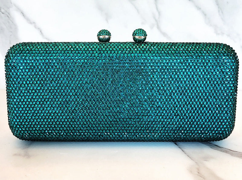 Teal Blue Crystal Clutch Purse and Sterling Silver Diamond Ring