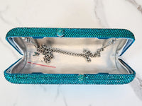 Teal Blue Crystal Clutch Purse and Sterling Silver Paraiba Ring