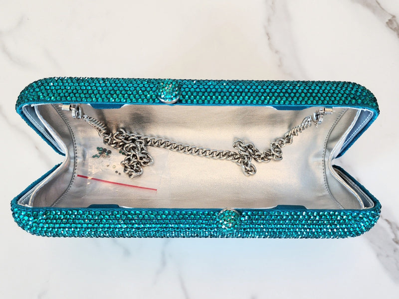 Teal Blue Crystal Clutch Purse and Sterling Silver Diamond Ring