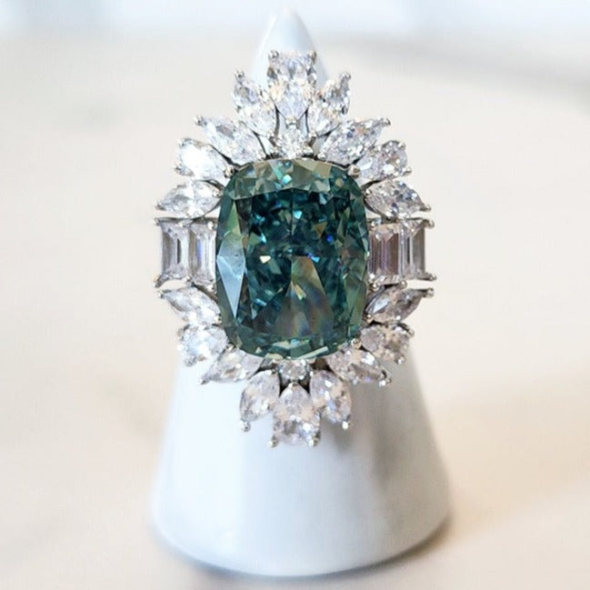 Sterling Silver Blue Green Diamond Ring