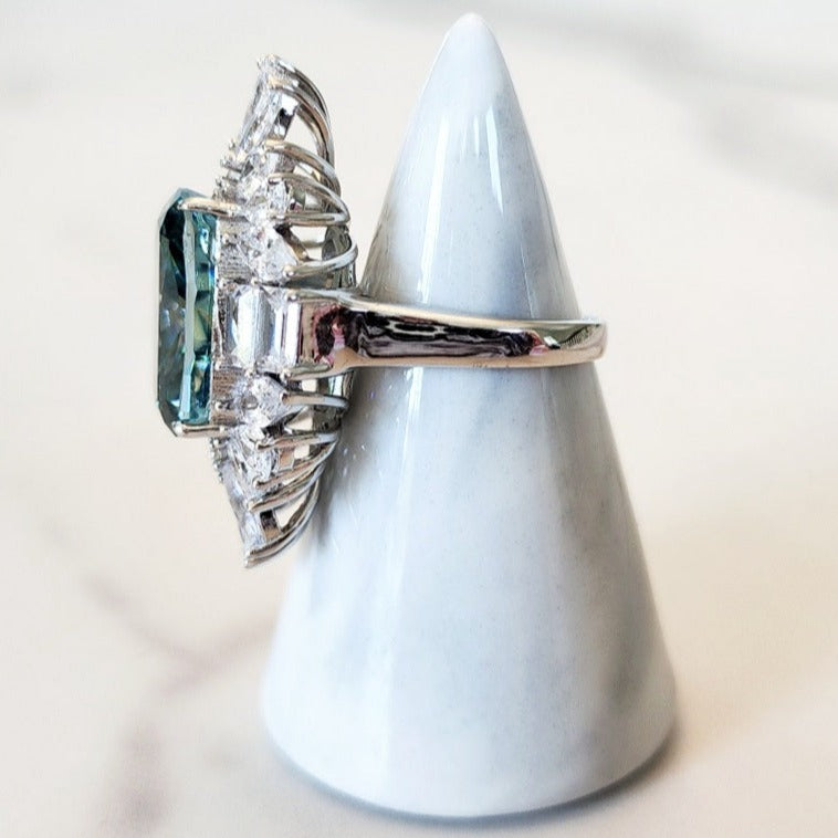 Sterling Silver Blue Green Diamond Ring