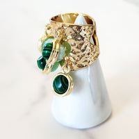 Goldtone Green Dangle Cuff Ring