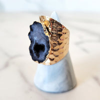 Black and Gray Geode Slice Goldtone Ring