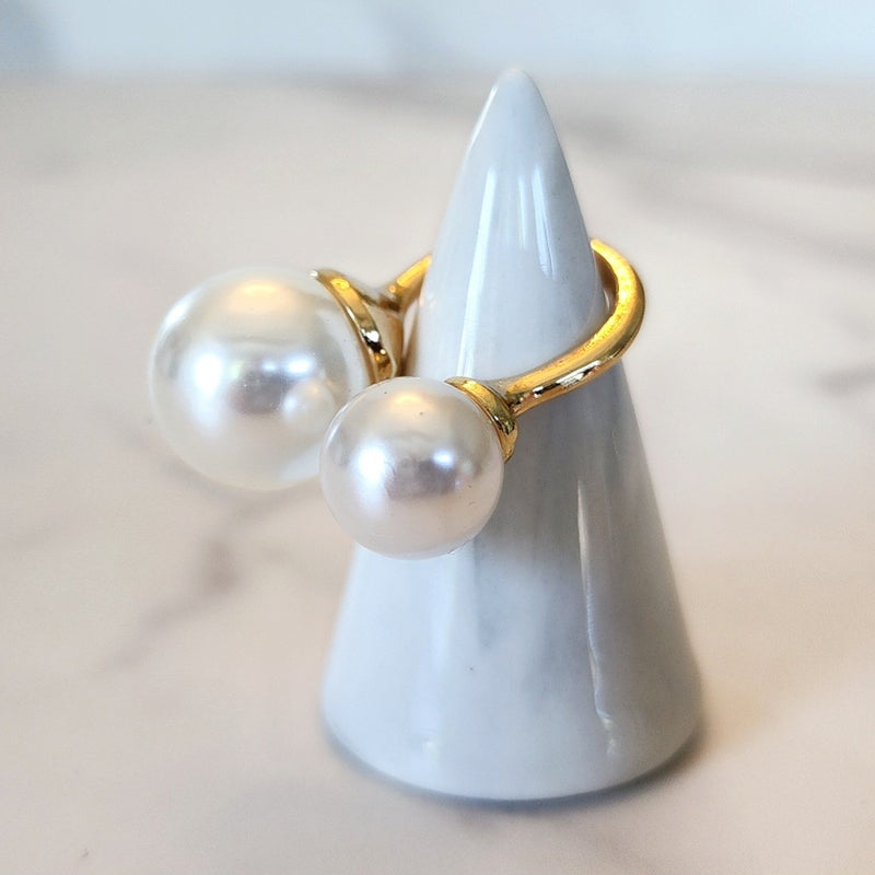 Goldtone Double Pearl Ring