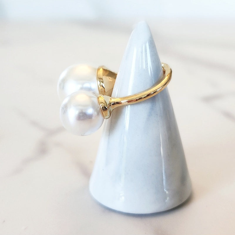 Goldtone Double Pearl Ring